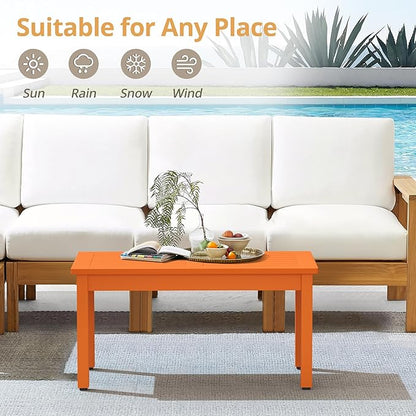 LUE BONA Outdoor Coffee Table Rectangle, HDPS Patio Coffee Tables for Outside, All Weather Patio Coffee Table with Slatted Tabletop for Deck, Garden, Balcony, Indoor or Outdoor Use, Orange