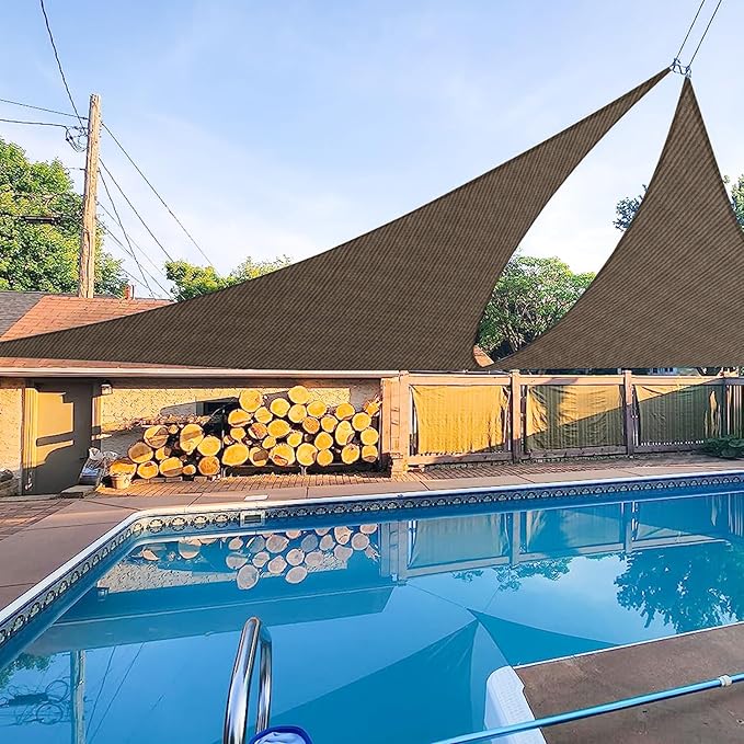 E&K Sunrise 16' x 16' x 16' Sun Shade Sail Triangle Canopy Shade Cover UV Block for Patio Backyard Garden Outdoor (Brown)