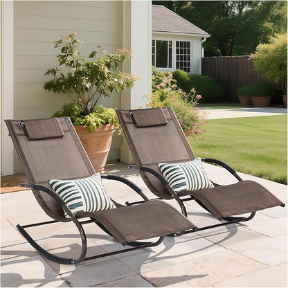 Lounge Chairs, Chaise Lounges with Detachable Pillow for Patio, Lawn, Pool, Outdoor Lounge Chairs Set of 2, Brown