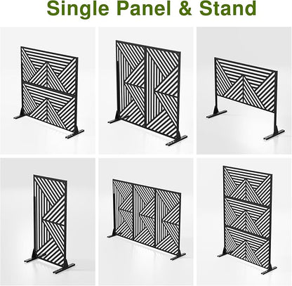 Casaphoria Metal Privacy Screen Outdoor, 72" H x 47" W Freestanding Decorative Privacy Screen for Patio Deck Balcony Garden with Stable Base, Black Zodiac