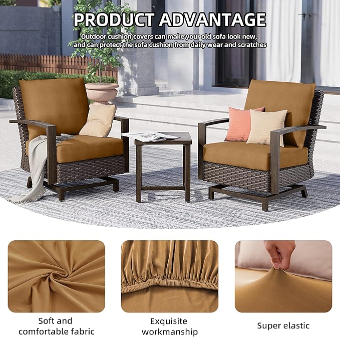 Stretch-Fit Outdoor Cushion Covers in Camel, Set of 8