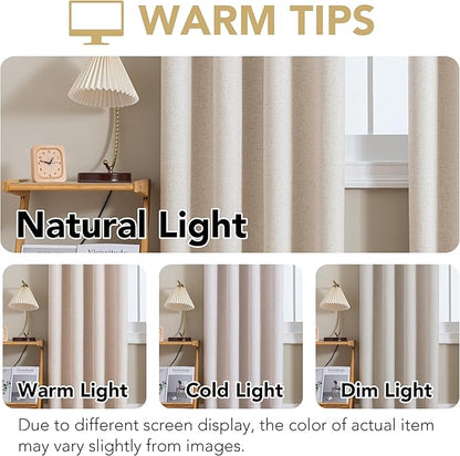 H.VERSAILTEX Linen Curtains 100% Blackout Curtains for Bedroom 54 inch Long Full Light Blocking Nature Linen Blended Window Curtains for Living Room Nickel Grommet (2 Panels, Heathered Natural)