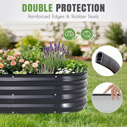 INNO STAGE 3Pcs Galvanized Raised Garden Bed Kit, Outdoor Metal Raised Garden Beds for Vegetables, Rust-Resistant & Easy Assembly, 4x2x1ft Oval Raised beds for Gardening, Flowers, Herbs (CoatedGrey)