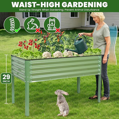 G GOOD GAIN Elevated Raised Garden Bed 2' x 4'- Galvanized Metal Planter Boxes with Legs, Outdoor Planters for Backyard/Patio/Balcony, with Drainage Holes for Vegetables, Flowers, Herbs, Green