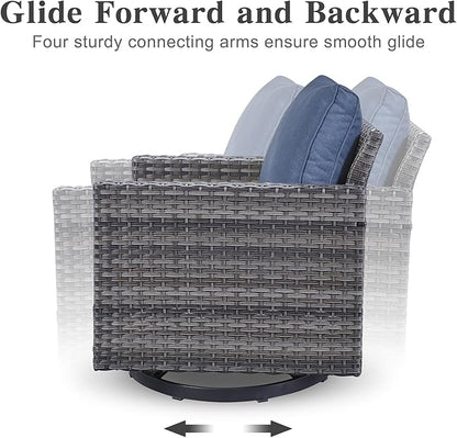 Belord Patio Conversation Set with Swivel Glider Chairs - 9 Piece Outdoor Sectional Furniture Set with Storage Box and Metal Top Table Gray Wicker/Blue Cushions
