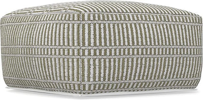 SIMPLIHOME Safford Square Pouf - 20 inch Wide Upholstered PET Polyester Ottoman in Natural/Travertine/White, Boho Indoor/Outdoor Footstool or Extra Seating for Living Room or Bedroom, Assembled