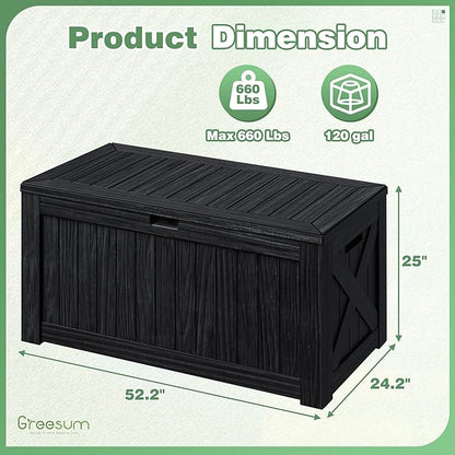 Deck Box, 120 Gallon Resin Outdoor Storage Container with Lid in Black
