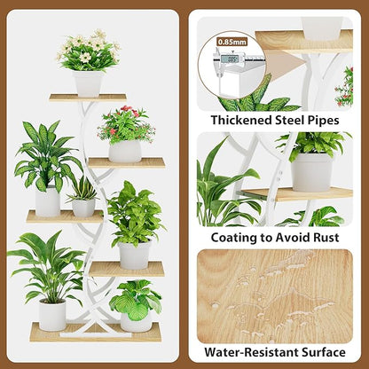 Plant Stand Indoor with Grow Lights - 44" Tall Corner Plant Stands for Indoor Plants, 5 Tiered Metal Plant Shelf, Curved Plant Flower Holder Dispaly Rack for Living Room, Home Patio Balcony (White)