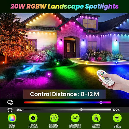 ZZXX 20W RGB Outdoor Spotlight Halloween 120V Color Changing Landscape Lights Waterproof LED Multicoloured Spotlights, Dimmable, Timer, Memory Function with US 3-Plug in (2 Pack)
