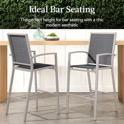 Best Choice Products Outdoor Bar Stools Set of 2, Bar Height, Patio Furniture, All Weather Mesh Design w/Armrest - Taupe/Charcoal