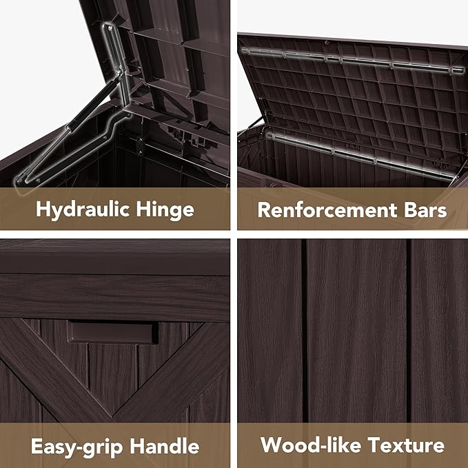 Deck Box 120 Gallon Resin Outdoor Storage, Lockable, Deep Brown