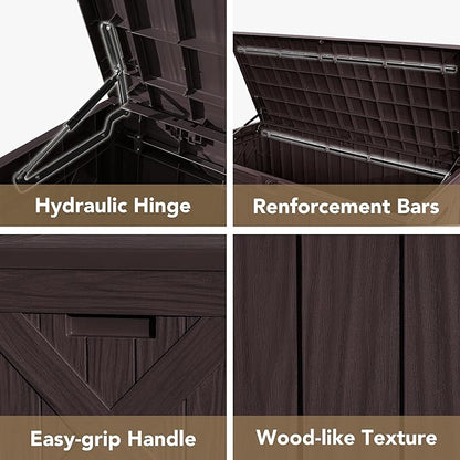 Deck Box 120 Gallon Resin Outdoor Storage, Lockable, Deep Brown