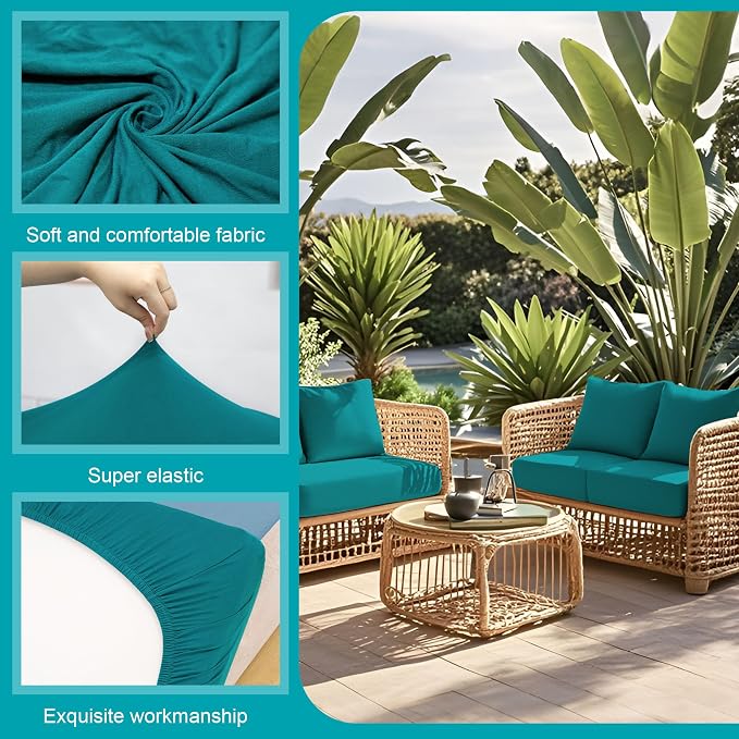 Cushion Covers 12 Pack Peacock Blue Stretch Outdoor Sofa Slipcovers