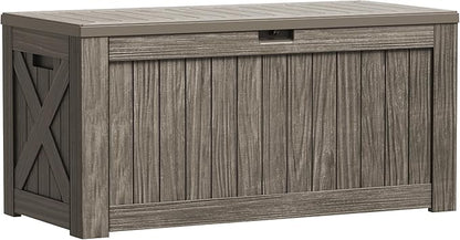 Deck Box, 120 Gallon Outdoor Storage Bin with Lid in Coffee Finish
