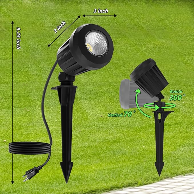 Spotlight Outdoor – 120V Plug-In, 6500K Cool White LED Landscape Lighting with RGB Purple 4 Color Lenses for Yard, Garden, Lawn & Tree Decor on Holidays&Everyday, IP67 Waterproof (4 Pack,Black)