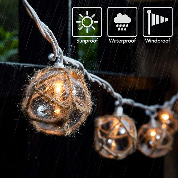 String Lights with 10 Clear Nautical Fish Float Balls, 9.83 ft Warm White