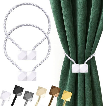Hion Magnetic Curtain Tiebacks White 2pcs, Curtain Tiebacks Buckles Holdbacks Holders Hooks Clip for Home Bedroom Office Decorative Curtain