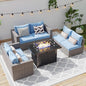 Wisteria Lane Patio Furniture Set for All Wheather, 7 Pieces Wicker Outdoor Furniture Set with Washable Cushions & Fire Pit Table, Oversized Outdoor Sectional for Garden, Poolside, Backyard, Blue