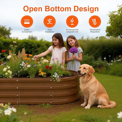 Raised Garden Bed Outdoor 2 Sets Oval Large Coating Metal Planter Box with No Heavy Metal for Vegetables, Flowers, Herbs