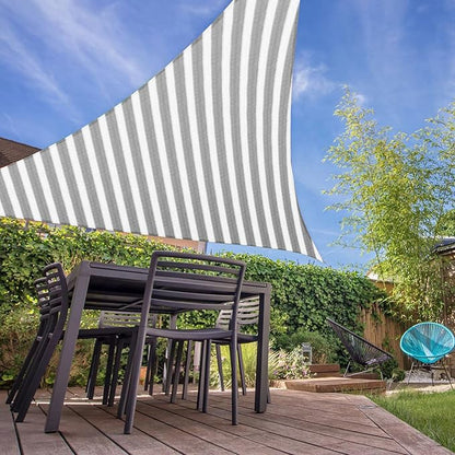 E&K Sunrise 19' x 19' x 19' Sun Shade Sail Triangle Canopy Shade Cover UV Block for Patio Backyard Garden Outdoor (Gray White Strip)
