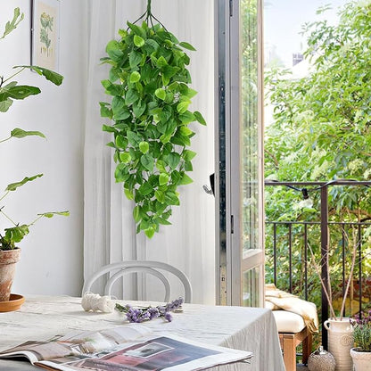 Waipfaru Fake Hanging Plants, 4pcs Artificial Hanging Plant, Faux Ivy Pothos Vines Greenery for Wall Home Bedroom Living Room Aesthetic Kitchen Office Aesthetic Kitchen Indoor Outdoor Decor