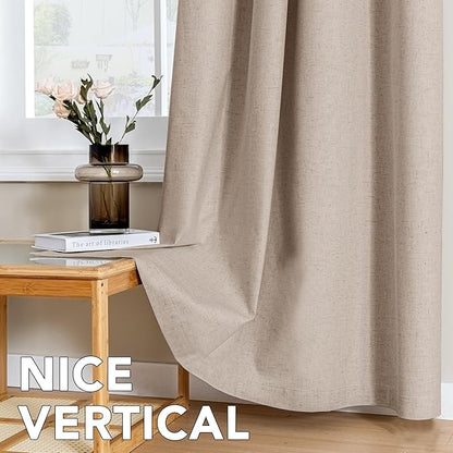 H.VERSAILTEX Linen Curtains 100% Blackout Curtains for Bedroom 84 inch Long Full Light Blocking Nature Linen Blended Window Curtains for Living Room Nickel Grommet (2 Panels, Heathered Sand)