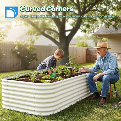Quictent Galvanized Tall Raised Garden Bed Kit, 8x4x2 ft Oval Large Planting Box, for Vegetables Outdoor Strengthened by Crossbar (Beige)