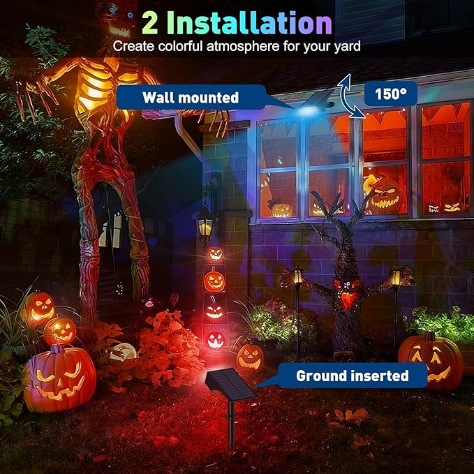 Solar Color Changing RGB Spot Lights Outdoor, 2 Pack/7 Lighting Modes Multicolor Outdoor Lights for Yard Waterproof IP68, Halloween Christmas Solar Landscape Powered Lights Garden Pathway