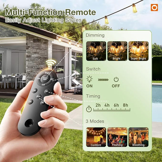String Lights, 33 FT Solar Outdoor Lights with Remote and USB Port