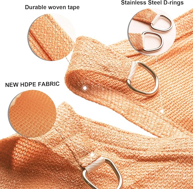 SUNLAX Sun Shade Sail 6' x 8' x 10' Peach Fuzz Rectangle Canopy Sail Shade Cover UV Block Permeable Sunshade Outdoor for Patio Backyard Deck Pergola (We Make Custom Size)