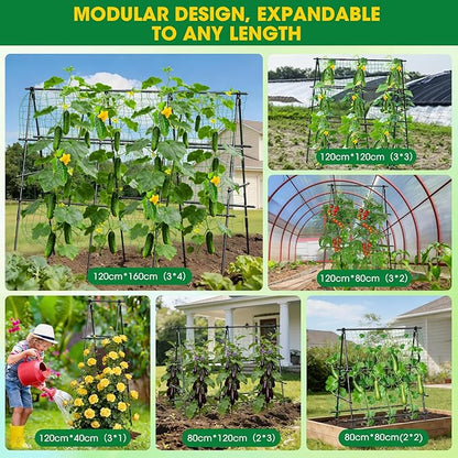 Cucumber Trellis, 47''X47'' A-Frame Cucumber Trellis for Raised Bed with Climbing Net, Metal Garden Trellis for Climbing Plants for Cucumber,Tomato, Grapes and Flowers