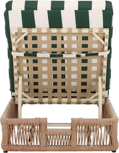 SAFAVIEH Outdoor Collection Gillian Heather Tan & Hunter Green Stripe Chaise Lounge Chair (Fully Assembled)