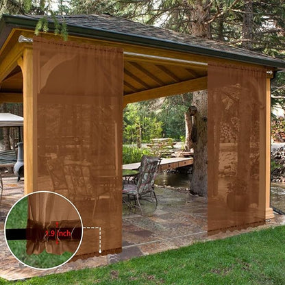 SpaceDresser Waterproof Outdoor Sheer Curtains for Patio - 4 Panels Rod Pocket Indoor Voile Sheer Curtain for Living Room,52W x 108L inch, Brown