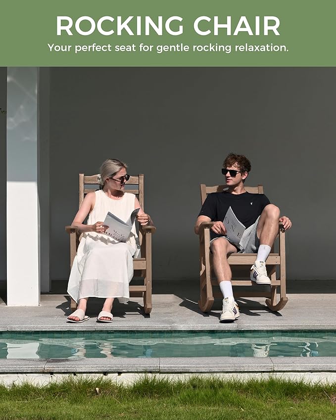Teak Outdoor Rocking Chair, HDPE, 380 lb Capacity