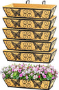 6 Pack 24 Inch Window Boxes Planters Railing Planter Box with Adjustable Brackets for Porch Fence Patio Balcony Hanging Flower Baskets with Woven Fabric for Outdoor Garden Decor - Black