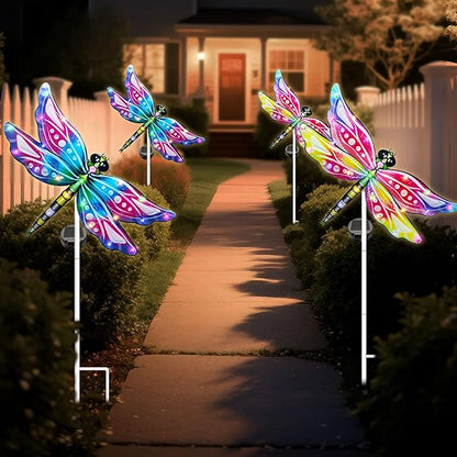 Hexagram Dragonfly Garden Decor, Dragonfly Garden Stakes Set of 2, Gardening Gifts Solar Stake Lights Decorations, Light for Patio Yard Lawn Home Pathway Decor