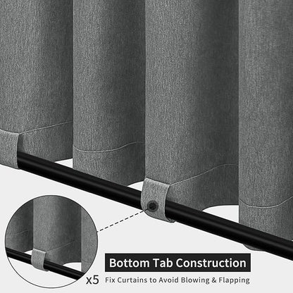 Easy-Going Linen Look Outdoor Curtains Waterproof Windproof Porch Curtains, Soft Thicken Outdoor Privacy Curtains for Patio, Gazebo, Grommet Top and Tab Bottom Drape, 1 Panel, 110x108 inch, Dark Grey