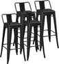 Yaheetech Bar Stools Set of 4, Metal Counter Height Chairs, 30 Inch Industrial Kitchen Stools with Backrest and Footrest for Indoor/Outdoor, Matte Black