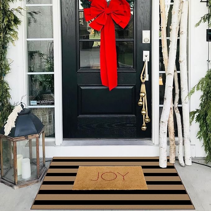 Outdoor Rugs Striped Door Mat, Brown and Tan, 2 x 3 Ft