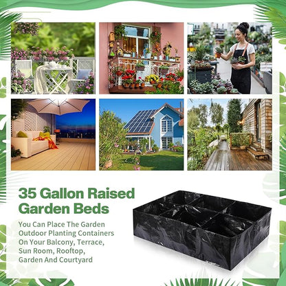 6 Pcs 35 Gallon Fabric Raised Garden Bed Breathable Planting Container Grow Bag with 6 Compartments Rectangle Large Raised Planting Bed for Vegetable Tomato Herbs Potato Fruits Flower Planter Pot