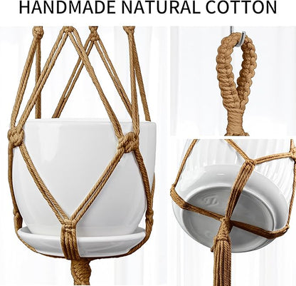 Macrame Plant Hanger - Fits 4 to 13 inches Pots for Indoor Outdoor, 34"/41"/46" 3 Sizes Set, Brown (POTS NOT Included)