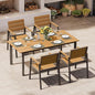 Outdoor Dining Set for 4, Aluminum Patio Table and Chairs Set with Umbrella Hole, 5 Piece HDPS Outdoor Furniture Set for Patio, Garden (Gray & Teak)
