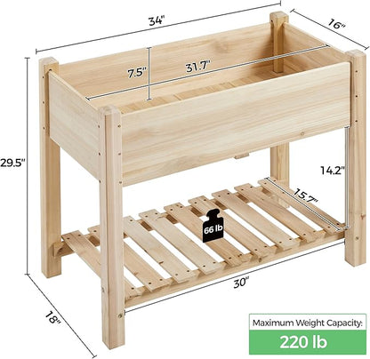Yaheetech 34x18x30in Horticulture Raised Garden Bed 2pcs Planter Box with Legs & Storage Shelf Wooden Elevated Vegetable Growing Bed for Flower/Herb/Patio/Balcony, Natural Wood