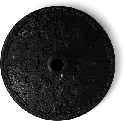 Backyard Expressions 20 lb Round Patio Umbrella Base – Heavy Duty Resin-Coated Calcium Carbonate Stand with Adjustable Pole Adapters Fits 1.5"–2" Poles, Weather-Resistant, Black Finish