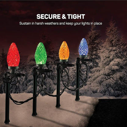 Christmas Light Yard Stakes [Set of 50] Outdoor Light Stakes - 8.5" Tall - Universal Christmas Pathway Lights On Yards, Driveways - Christmas Yard Stakes - USA Made