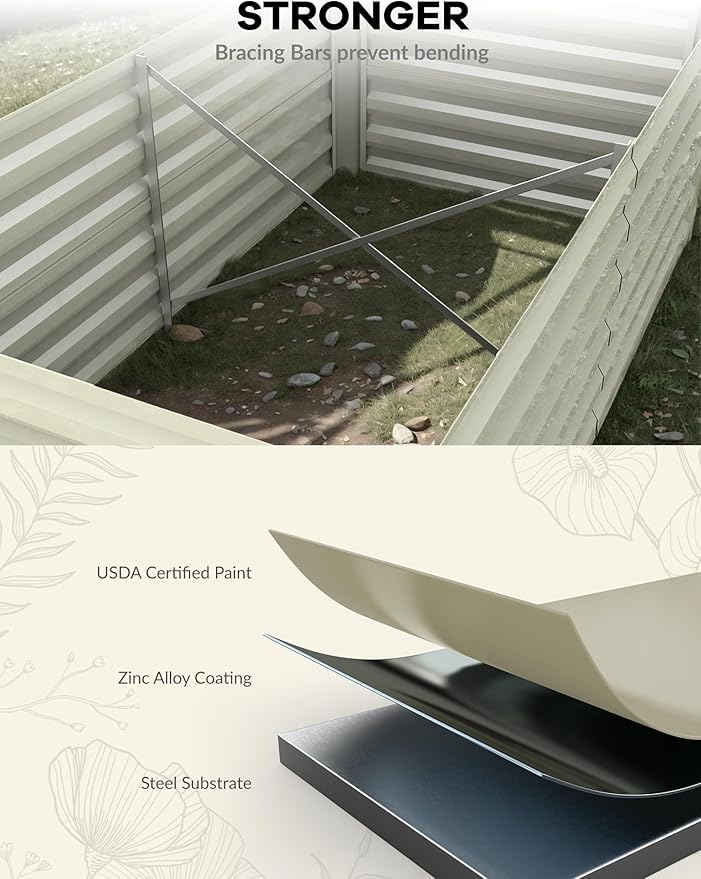 GarveeLife 8x4x2 ft Galvanized Raised Garden Bed, 24" Tall Metal Planter Box for Flowers Vegetables, Rust-Resistant Raised Garden Beds for Gardening, Easy Assembly Outdoor Garden Box & Planters,Beige
