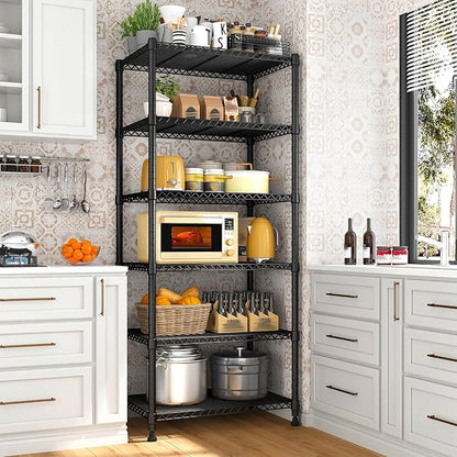 Xcity Storage Shelves, 6 Tier Heavy Duty Metal Shelving Unit, 2400 LBS Capacity Adjustable Steel Wire Shelf Organizer for Pantry, Kitchen, Garage, 14" D x 30" W x 70" H, Black