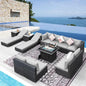 NICESOUL 13 Pcs Patio Set with Fire Pit Table, Modular 10-Seat Wicker Outdoor Sectional with Fire Pit & Chaise Lounge, 500 lbs High Weight Capacity Deep Seated Sectional Couch Set, Light Gray