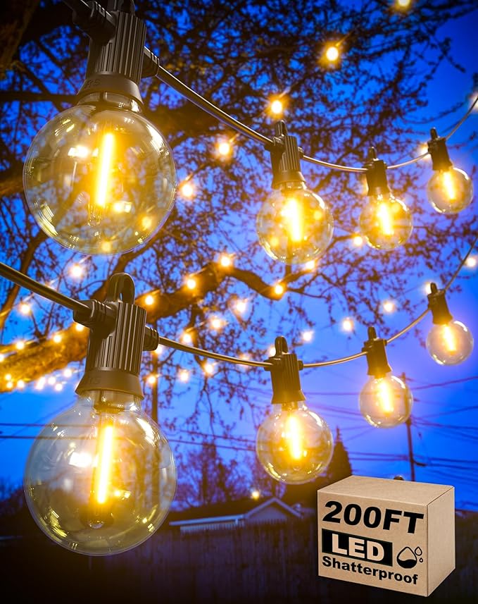 String Lights, 200FT Outdoor LED Patio Lights, 100 G40 Shatterproof Bulbs