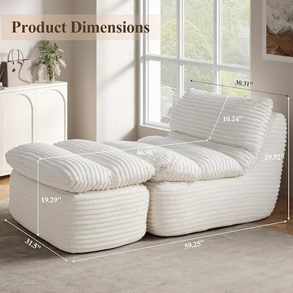 Boneless Chaise Lounge Chair Indoor, Adult Bean Bag Chair with Compressed Memory Foam, Comfy Back Support Sofa Bed Couch for Living Room Bedroom Office Apartment, No Assembly